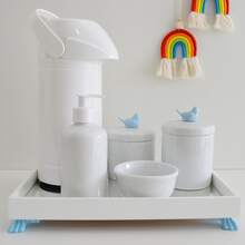 Kit Higiene Bebe Infantil Moderno Cuidado Banho Porcelanas Bandeja Térmica K030 Ovelha - Azul - Visão 2