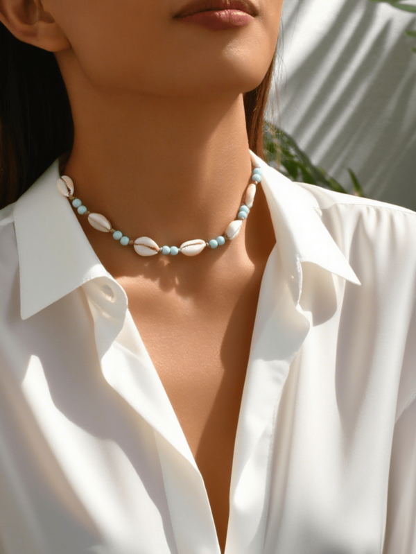 1 pièce Collier de plage style personnalisé en coquillage acrylique perlé réglable pour femmes, convient pour les vacances, les fêtes et le port quotidien