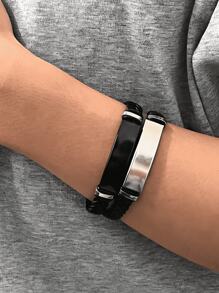 1pc Men's Simple Braided Leather & Stainless Steel Bracelet