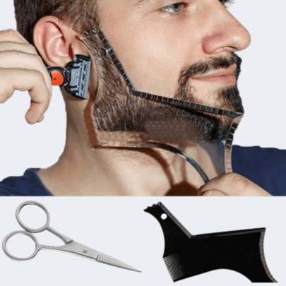 Herramienta para dar forma a la barba - Plantilla de contorno de barba de múltiples líneas, guía de recorte, regla de barba y herramienta de asistencia de recorte para un recorte simétrico, curvo y escalonado, compatible con cualquier recortadora o cortadora eléctrica, Juego de 2 piezas de recortadora de barba y vello nasal (negro y blanco), Dispositivo de eliminación de vello facial Accesorios de baño Afeitadora para el cuidado de la piel de hombres
