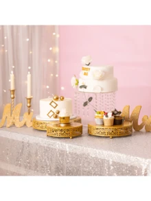 3 Pack Cake Stands, Metal Cake Stands, Dessert Display Cupcake Stands, Cupcake Pastry Candy Display Plate For Wedding, Event, Birthday Party - Golden - View 4