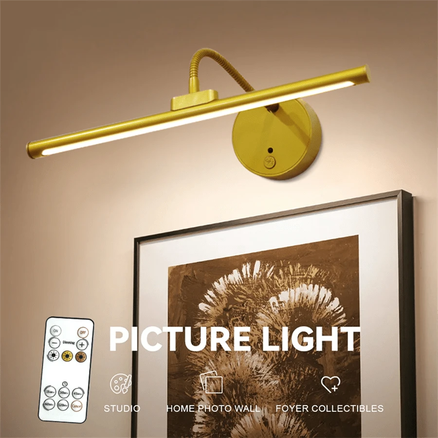 1pc USB Rechargeable Wireless Picture Light, Wall Light With Remote Control, Dimmable And Timed Off, Suitable For Displaying Art In Living Rooms, Mural Lighting In Living Rooms, Bathroom Lighting (1800mAh)