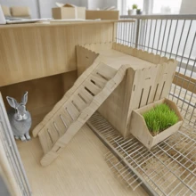 1 件木制加大兔子屋，2 合 1 兔子别墅和仓鼠藏身处玩具，适合豚鼠、刺猬 - 彩色 - 查看 7