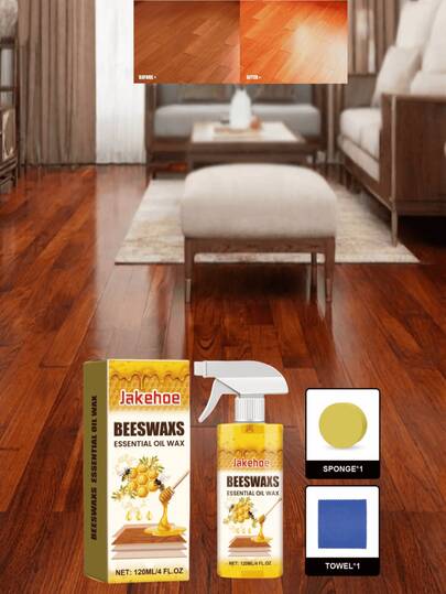 jakehoe 120ml Spray de cera de abeja para pulir madera - Pulimento natural para muebles y pisos. Nutre profundamente la madera, restaura el brillo y la sensación natural, proporciona un brillo y una protección duraderos. Previene la sequedad, las grietas, la humedad y el moho. Soluciona el opaco, la sequedad, los arañazos y la humedad.
