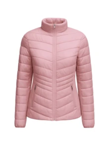 Chamarra Acolchada Entallada, Estilo Elegante Urbano, Ligera y Térmica para Mujer, Bolsillos con Cremallera, Cardigan Lateral - rosa - Ver 3