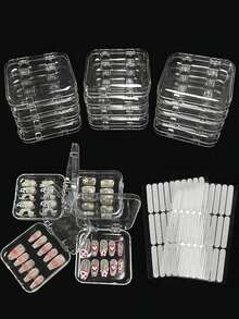 Bộ 12 hộp đựng móng tay trong suốt, loại hộp đựng móng tay, giá trưng bày móng tay bằng acrylic có thể xếp chồng lên nhau kèm 60 miếng băng dính hai mặt, hoàn hảo để dán móng tay và lưu trữ tại tiệm, tuyệt vời cho thợ làm móng, người yêu thích tự làm và nhà tạo mẫu tóc cô dâu, làm quà tặng ngày lễ tình nhân và Giáng sinh - Trong sáng - Xem 2