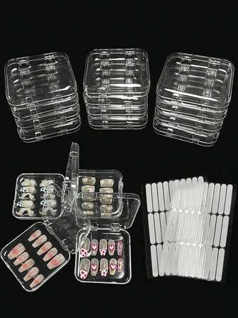12-Pack Clear Press,Type Nail Organizer Boxes ,Stackable Acrylic Nail Display Stand With 60pcs Double-Sided Tape, Perfect For Press-On Nails & Salon Storage, Great For Nail Techs, DIY Lovers & Bridal Stylists, Valentine's Day & Christmas Gifts