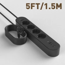 4 prize CA, 3 porturi USB, 1 prelungitor cu port Type-C cu protecție la supratensiune, prelungitor de 1,5 m/3 m/4,5 m, potrivit pentru bucătărie, cămin, birou, garaj și uz casnic.