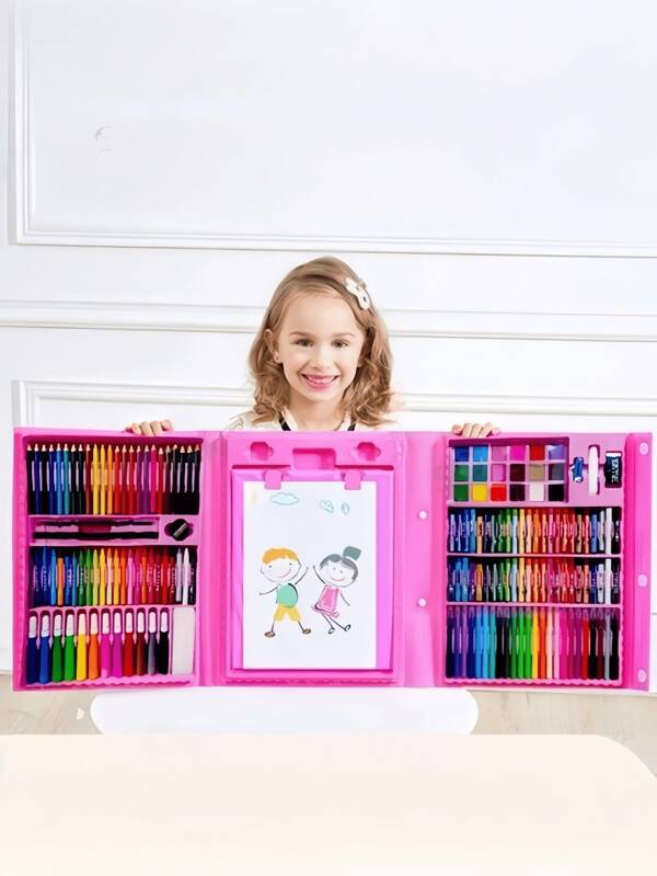 208pcs Children's Art Painting Set, Drawing Supplies - Watercolor, Marker Pens, Crayons, Erasers, Pencil Sharpeners, Paint Palettes, Etc. Party Gifts For Kids, Back To School, Halloween, Christmas (Packaging Pattern And Internal Components Color Randomly Assorted)