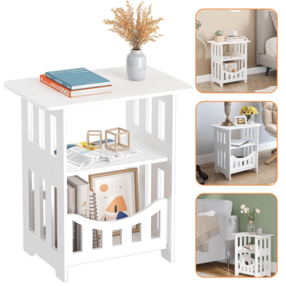 Lislark Small White Bedside Table, Nightstand For Bedroom, Sofa Side Desk With Storage Shelf, Living Room Mini Square Table,Slim Coffee EndTable For Small Spaces, Living Room, Balcony & Bathroom