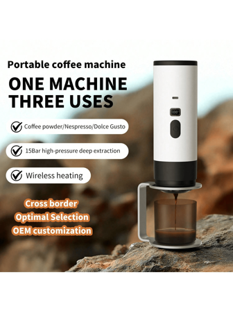 Máquina de café portátil tipo cápsula, calentamiento inalámbrico totalmente automática, máquina de café portátil pequeña para usar en el hogar o al aire libre