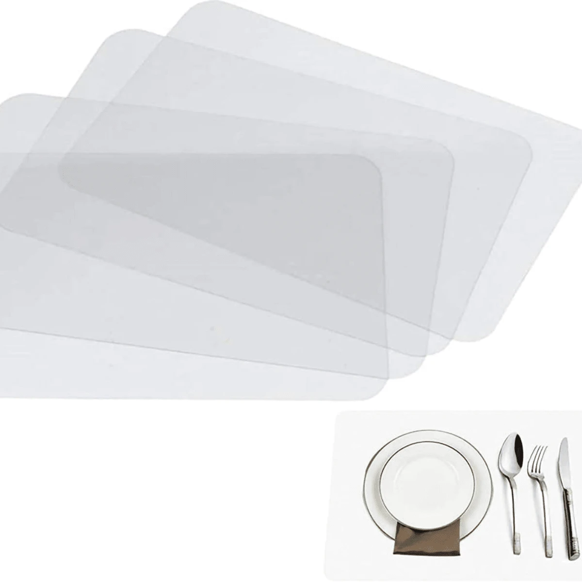 Clear Plastic Placemats Set Of 4 - Vinyl Table Protector For Dining, Kitchen, Office, Painting Table, Shelves - Heat Resistant, Crystal Clear, Wipeable Place Mats - trong suốt - Xem 1