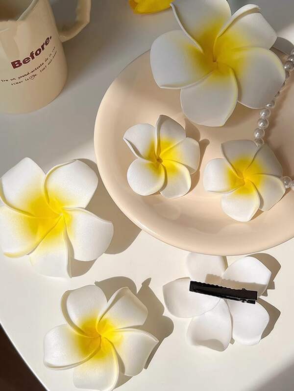 3 pièces/1 pièce Clips à cheveux en forme d'alligator avec décoration de fleurs blanches et jaunes pour femmes, style bohème d'été. Pinces à cheveux, barrettes, accessoires pour les cheveux, pour l'école et l'université