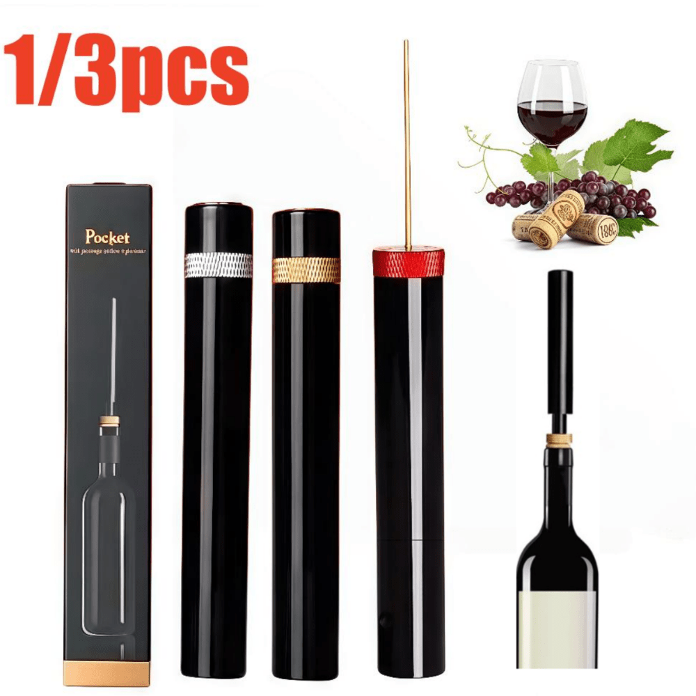 1/3 piezas Mini sacacorchos de vino, fácil de quitar el corcho de la botella de vino, descorche rápido en 7 segundos, abridor de botellas de vino de presión portátil para el bolsillo, adecuado para el hogar, fiestas, restaurantes