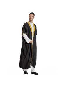 Middle Eastern Arabic Men's Graduation Gown With Embroidered Luxury Shawl/Cape Robe - Black - View 4