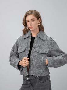 HZXVIC Women's Autumn New Solid Color Zipper Casual Large Pocket Commuter Jacket - Grey - View 5