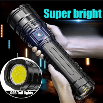 1pc High Brightness Flashlight | 5 Lighting Modes, Adjustable Zoom, Rechargeable C-Type, Smart Power Display, Built-In High Capacity Lithium Battery, Durable | Suitable For Outdoor Activities, Camping And Fishing