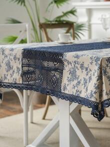 1 pièce Nappe rectangulaire avec imprimé rose bleu et bordure en dentelle, couverture de table avec découpes, convient pour table de café, meuble TV, pour toutes les saisons - Multicolore - Voir 3