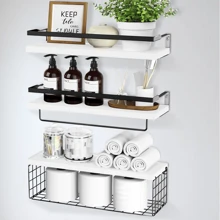 Lislark 3Pcs Wooden Floating Wall Shelves Display Unit Storage Decor Rustic Home Office - 3 Layers White - View 3