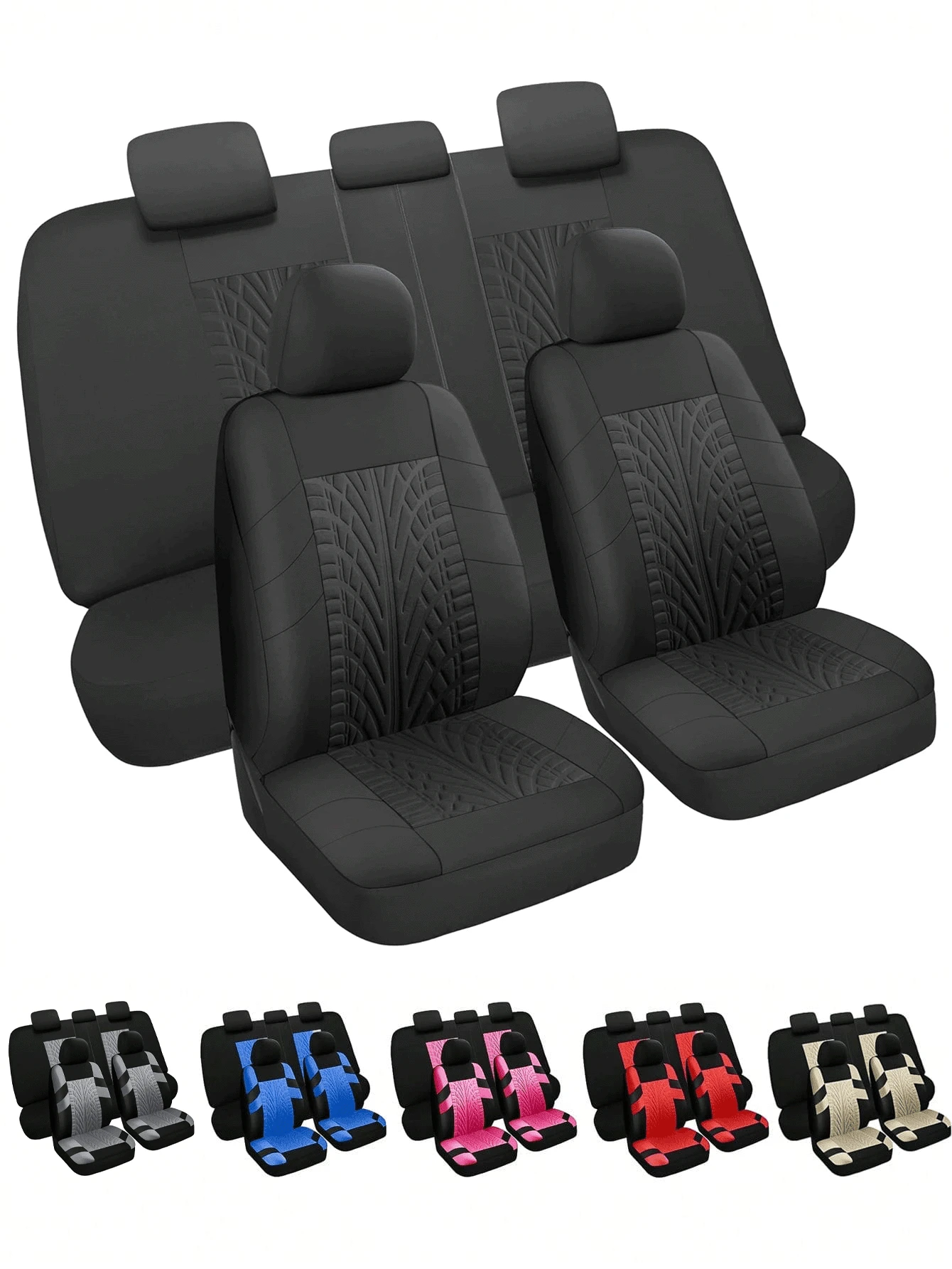 Universal Car Seat Covers Full Set - Airbag Compatible Auto Seat Protectors For SUV, Sedan, Van - 9-Piece Set (2 Front Covers + Backrest Cover + Rear Bench Cover + 5 Headrest Covers) & 4-Piece Set (2 Front Covers + 2 Headrest Covers) - 款式A - 查看 1