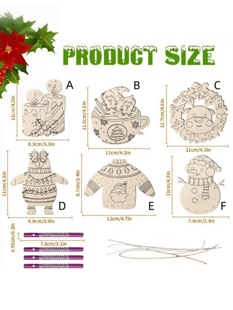 木制圣诞可爱风铃装饰、DIY 风铃装饰、创意彩色涂鸦风铃 DIY 工艺品、圣诞节派对装饰 - 彩色 - 查看 9