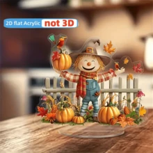 2D Flat, 2D Flat Acrylic Scarecrow And Pumpkin Desktop Decoration - Autumn Harvest Halloween Decoration With Red Checkered Scarf, Blue Strap Pants, And Colorful Pumpkin, Battery Free Autumn Home And Office Decoration, Inspired Holiday Gift Ideas, Halloween Home Decoration, Festive Desktop Ornaments, Carefully Crafted Autumn Scene, 2D Flat
