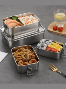 1 件不锈钢午餐盒、午餐容器、带盖餐盒，适合学生和办公室工作人员，便携式水果午餐盒，适用于备餐、学校和旅行场景。 - 彩色 - 查看 3