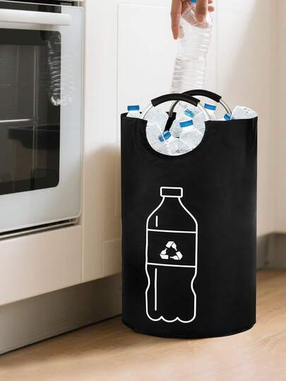 Cesto de reciclaje y ropa sucia de gran capacidad y multiusos, diseño cilíndrico sin energía, construcción plegable y plegable, material de lona resistente, tapa extraíble, reutilizable de alta resistencia, fácil de limpiar con característica impermeable, asas de aluminio con protección de espuma, para almacenamiento de reciclaje, bolsas de juguetes, uso doméstico general, organización de la cocina, suministros de oficina, artículos esenciales para dormitorios universitarios, espacios de vida familiar