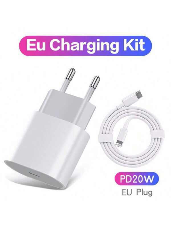 EU Plug Charger With 3.3ft/6.6ft PD Fast Charging Cable Charging Kit,European Standard PD 20W Multifunctional Protective Wall Charger,Charger And Data Cable Set Suitable For Travel, Office, Dorm, And Home Adapter