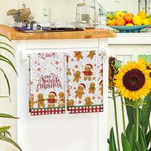 2pcs, Christmas Gingerbread Man Design Hand Towel, Dish Towel, Soft And Absorbent Hand Towel, Towel, Tea Towel For Restaurant Table Decoration, Suitable For Cooking, Bathroom, Housewarming Gift, Birthday Gift, Mother's Gift