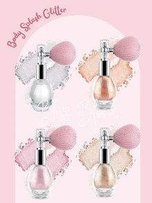 Set de 4 iluminadores polvo de hadas con pulverizador glitter ultra fino, colores surtidos para rostro y Body, atomizador para efecto glow, maquillaje de fiesta, carnaval o eventos especiales - 1 Pzs - Ver 3