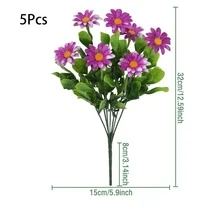 5pcs Artificial 7-Prong Daisy Flowers, Silk Mixed Colors, Suitable For Outdoor Garden, Balcony, Living Room, Dining Table Decor, Wedding, Home, Office, Bedroom, Outdoor, Office Party Decoration