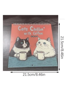 1 Pc 2026 Cat Cafe Calendar(8.5in*8.5in), 12 Months Artwork Design, Llustrations And Artwork Inspired Design, Perfect For Hanging Decoration, Home Office, Personal And Professional Scheduler, Wall Calendar, Planning Tool, Minimalist Design, Spiral Binding Design,Halloween, Halloween Gifts, Christmas, Christmas Gifts, Thanksgiving, Birthday Gifts, Valentine's Day, Wedding Gifts,Back To School Season, Graduation Season