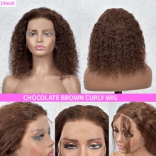 200% Glueless Human Hair Chocolate Brown Deep Wave HD Lace Front Wigs Curly Bob Wig Human Hair 13x4 Chocolate Brown Deep Wave Wig Human Hair Pre Plucked With Baby Hair Brazilian Virgin Colored #4 Short Bob Wigs Human Hair