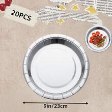 Bộ 60 món đồ dùng ăn uống bằng giấy bạc dùng một lần, bao gồm đĩa và khăn ăn bằng nhôm tròn 7"/9", đĩa tráng miệng/bánh chắc chắn, thích hợp cho đám cưới, họp mặt gia đình, sinh nhật, dã ngoại, tiệc nướng, ngày lễ và nhiều dịp khác. - Bạc - Xem 14