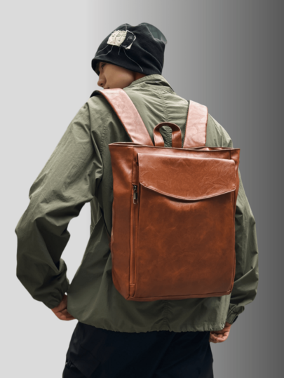 Mochila vintage, couro sintético macio, marrom, capa com aba, bolsa para laptop, negócios, estudante, viagem, estilo outono/inverno dos anos 2000