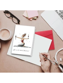 1pc Funny Birthday Card For Female Friends - Humorous Birthday Card For Bestie - Girlfriend Birthday Card - Women's Birthday Card - Life Is About Balance: Yoga & Wine - For Sisters, Aunts, Moms, Daughters - Multicolor - View 5
