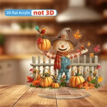 2D Flat, 2D Flat Acrylic Scarecrow And Pumpkin Desktop Decoration - Autumn Harvest Halloween Decoration With Red Checkered Scarf, Blue Strap Pants, And Colorful Pumpkin, Battery Free Autumn Home And Office Decoration, Inspired Holiday Gift Ideas, Halloween Home Decoration, Festive Desktop Ornaments, Carefully Crafted Autumn Scene, 2D Flat