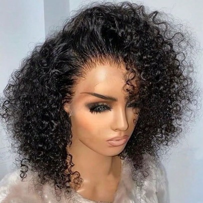 Short 8 To 16 Inch Kinky Curly Bob Human Hair Wig Pre Plucked 13x4 Front Transparent Lace Glueless Peruvain Remy Hair Curly Human Hair Bob Wigs For Women And Girls