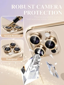 Camera Lens Protector Film For IPhone 11/12/13/14/15/16/17 Pro Max, Shiny Decoration, Metal Lens Screen Protective Ring Accessory, Shiny Titanium - Gold - View 2