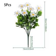 5pcs Artificial 7-Prong Daisy Flowers, Silk Mixed Colors, Suitable For Outdoor Garden, Balcony, Living Room, Dining Table Decor, Wedding, Home, Office, Bedroom, Outdoor, Office Party Decoration