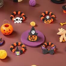 Halloween Pet Costume 5-Piece Set: 4 Themed Collars (Skull/Pumpkin/Pirate/Witch) + Hat | Adjustable Elastic Bandana, Pom Pom Necklace & Decor For Cats, Dogs