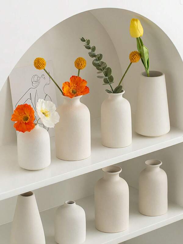 1 pièce Vase en céramique blanche Petits vases à fleurs pour la décoration, décoration de maison de style ferme moderne, vase décoratif pour fleurs séchées, idéal pour les étagères, les tables, les bibliothèques, cadeaux d'anniversaire, de remise de diplôme, décoration de chambre, vase en verre
