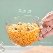 3Pcs Dinnerware Set Handle Mixing Bowl With Lid And Spoon,Bowls For Ramen,Noodles,Salads,Oatmeal,Milk,Fruits,The Set Includes A 500ml Glass Bowl, A Lid And A Small Spoon,Hot And Cold For - White - View 10