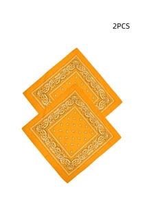 2pcs Unisex Paisley & Floral Print Bandana, Versatile Headband, Neckerchief, Fashion Accessory Men Accessories Men Scarves