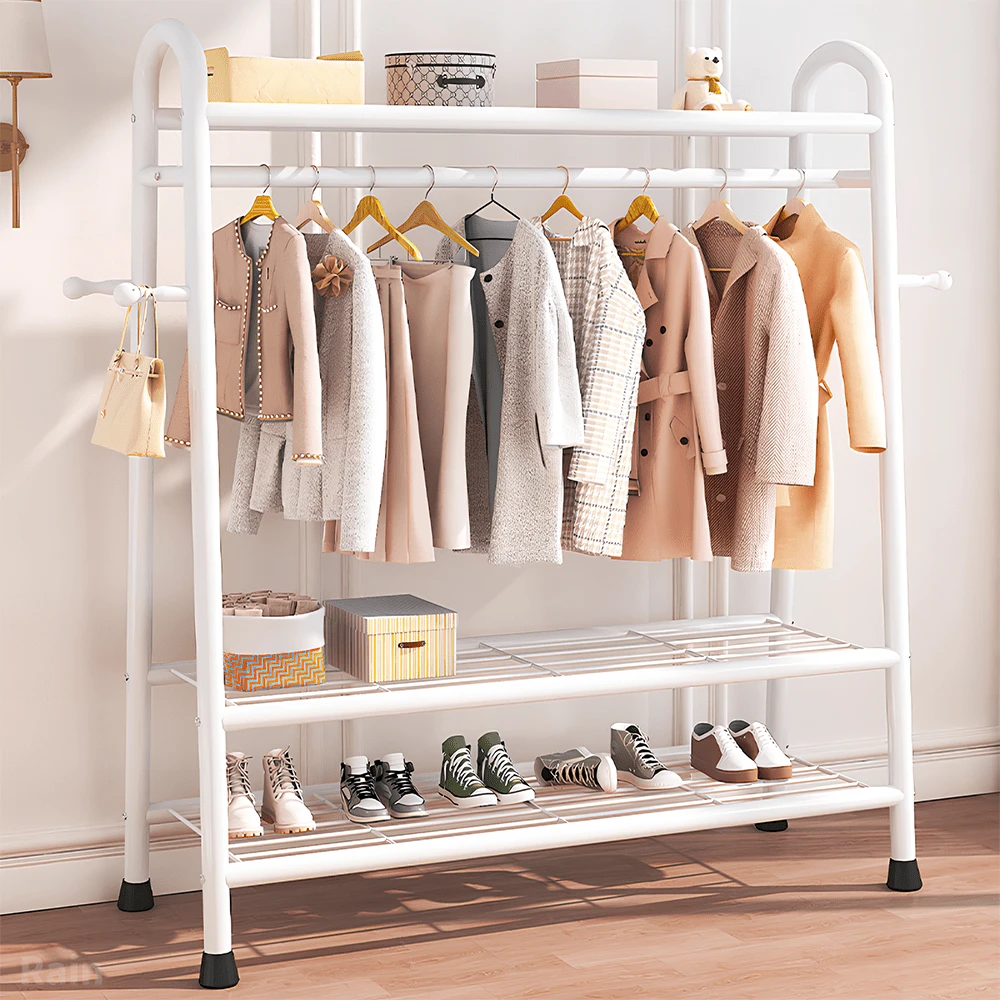 Lislark Heavy Duty Clothes Rail, 120cm Black/White Metal Rack With Double Hanging Clothing Rail, Shoe Rack, Storage Shelves, Wardrobe Clothes Rails For Bedroom Office Shop - White - View 1