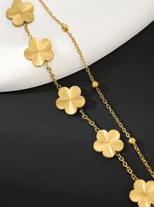 1 件简约休闲时尚金属激光幸运四叶草吊坠双层串珠链男士手链 - 雙層手鍊 - 查看 6