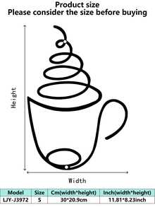 1PC Metal Coffee Cup Decor, Minimalist Line - Art Design, Adds Cozy Vibes. Perfect For Kitchen, Cafe, Office, Home Decor. Christmas Decorations Room Decor Christmas
