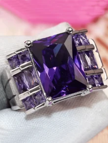 Vintage Luxury Purple Rhinestones Artificial Zirconia Rings For Women Fashion Women Rings Jewelry Accessories Engagement Party Gift