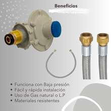 Regulador de gas LP con manguera metálica 3/8 x 2m ideal para estufas boilers y calentadores fácil instalación materiales duraderos